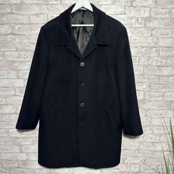 NORDSTROM Men’s Shop wool blend pea coat‎ men’s DL navy blue mid length - Picture 1 of 7